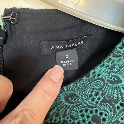 Ann Taylor Womens Sleeveless Lace Overlay Dress Size 2 Emerald Green Black  | eBay