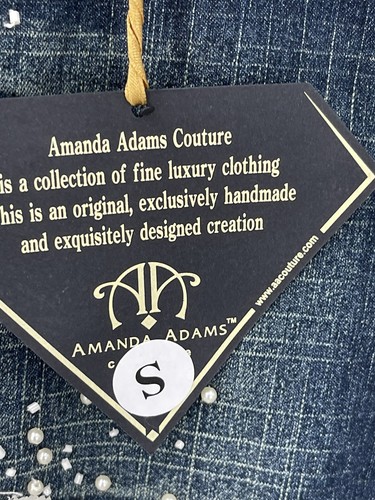 Amanda Adams Skirt Small Denim Long Western Couture Beaded White Lace Wedding - Picture 6 of 13