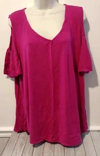 Attention Pullover Top Cold Shoulder Short Sleeve V Neck Women's Size 3X 