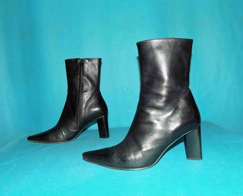 Black Leather Ankle Boots Size 6.5 B Or 37 FR - Picture 3 of 7