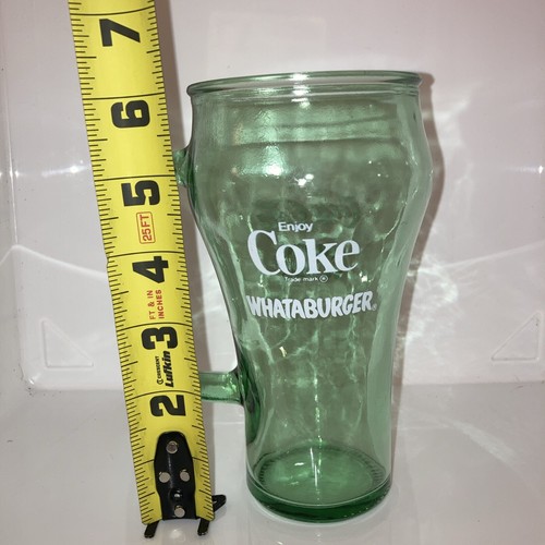 Vintage Whataburger Coca-Cola Cowboy Glas Henkelbecher 16 Unzen grüne Tönung - Bild 2 von 5