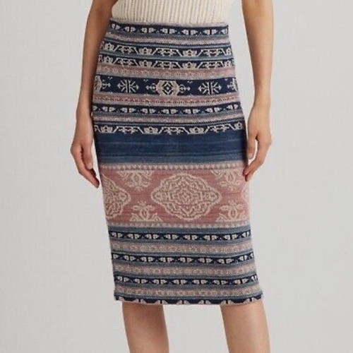 Neu mit Etikett $ 225 Lauren Ralph Lauren Geo-Motiv Leinen-Baumwolle Bleistiftrock Multi XL - Bild 6 von 10