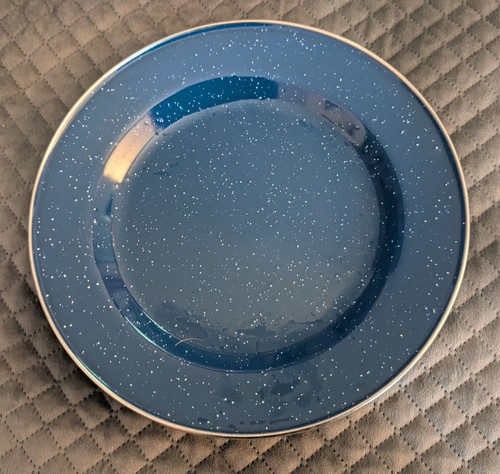 Metal Blue Speckled Enamelware Plates With Silver Rim 10" Set Of 4 - Picture 5 of 9