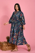 Midi Dress, Mini Dress,  Long Block Print Dress, Deep Neck with string close