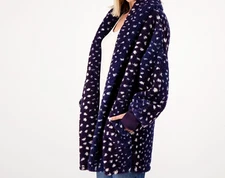 BumbleBella by Jill Martin Sherpa Lounger Coat Jacket,Collar,Button,BLUE M-L