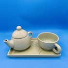 Ceramic Tea Set for One, Tea Pot w/ Cup & Tray