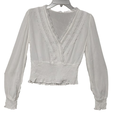 Self Esteem Bohemian Cottagecore Peasant Blouse Size Small White Long Sleeve - Picture 3 of 10