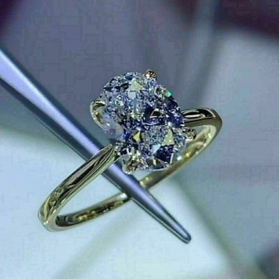Certified 2 Ct Oval Lab-Grown Diamond Solitaire Engagement Ring 10K Yellow Gold