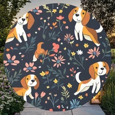 1pc Round Metal Wall Art - Charming Beagle & Floral Design, Durable Aluminum, Pe