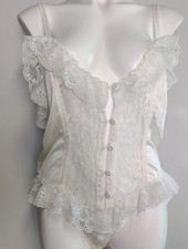 Vintage 80s' Teddy Satin Lace Large Chic Lingerie Snap Close Large  Read
