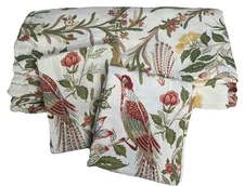 Pottery Barn Jerri Bird Floral Duvet Queen/Full Ivory Red Green + 2 Std Shams