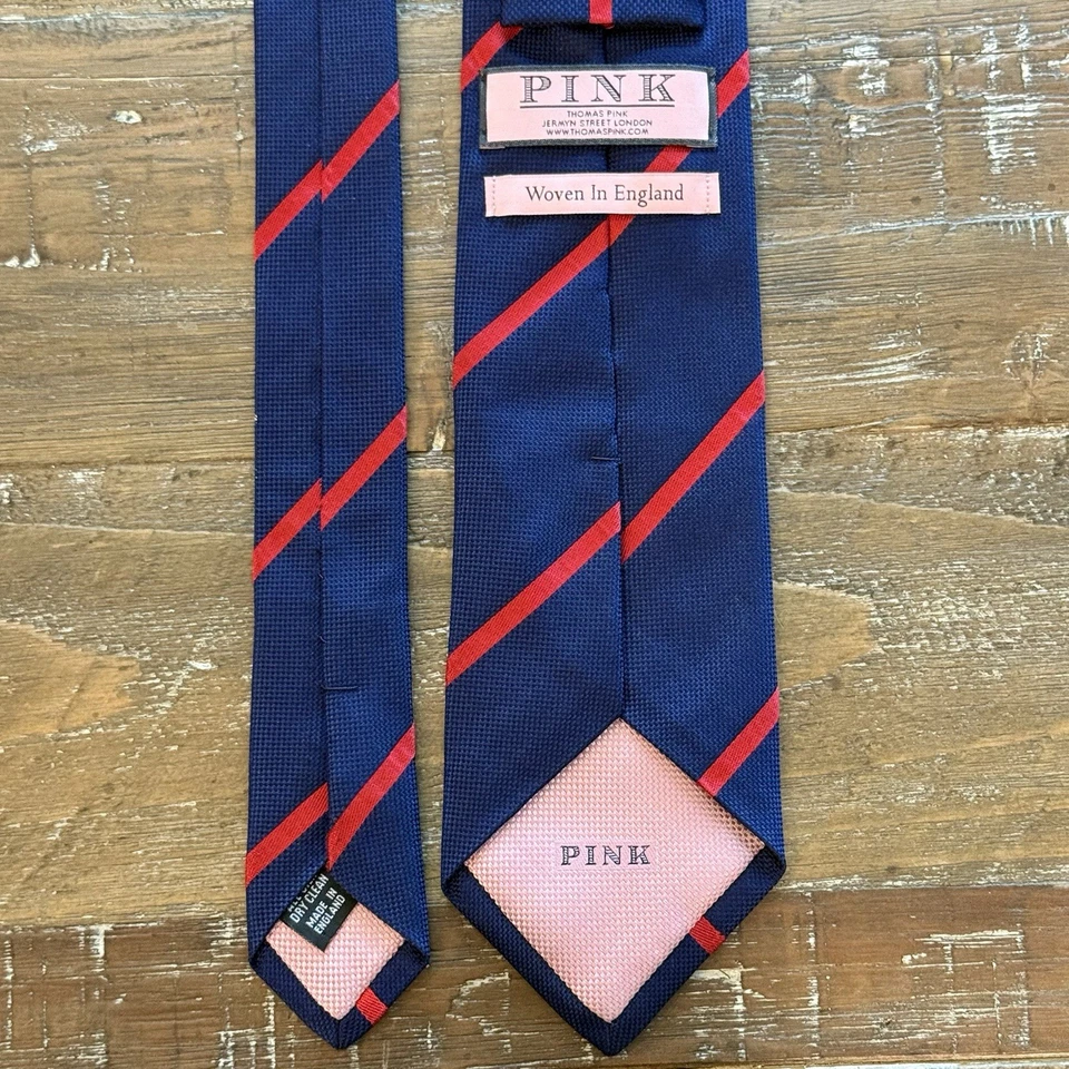Corbata Thomas Rosa Para Hombre Rayas Rojas Seda Formal Negocios Clásica $125 Foto 2 de 4
