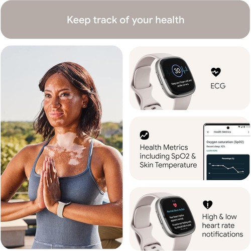 Fitbit Sense 2 Smartwatch GPS ECG Sleep Stress Tracker Alexa Call White One Size - Picture 4 of 10