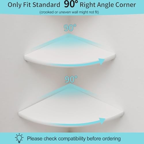 Corner Shelf, White Solid Oak Wood Floating Corner Shelves Wall Mount Round - Picture 7 of 7