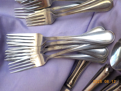 Vintage Lifetime Cutlery Stainless Japan LU16 Beaded Satin 49 pieces - Picture 3 of 11