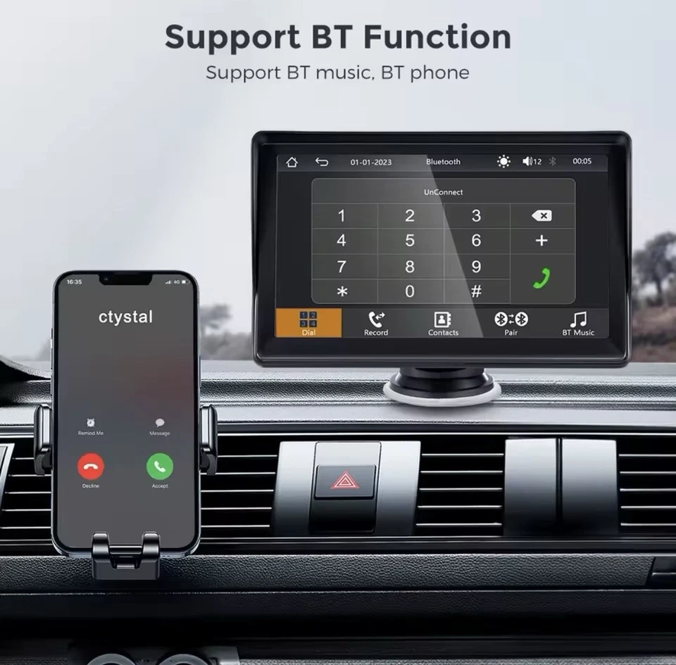 Car Radio 7 inch Wireless CarPlay Android Auto Portable Car Stereo Multimedia - Immagine 3 di 4