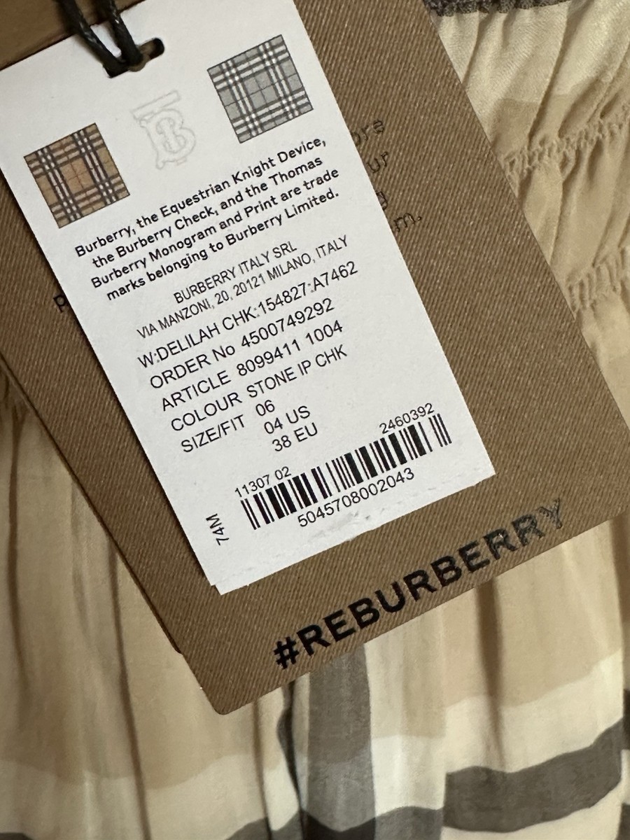 Burberry Delilah Women's Stone IP Check Dress 4 US (38 Euro