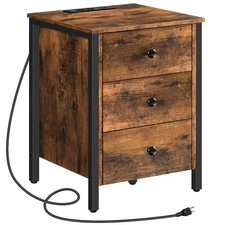 Nightstand with Charging Station, Side Table with 3 Drawers and Storage Shelf...