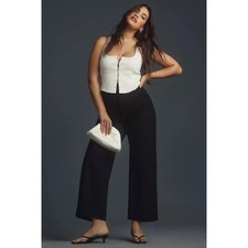 Anthropologie Maeve The Colette Cropped Wide Leg Pants Black Ponte Knit Size 25