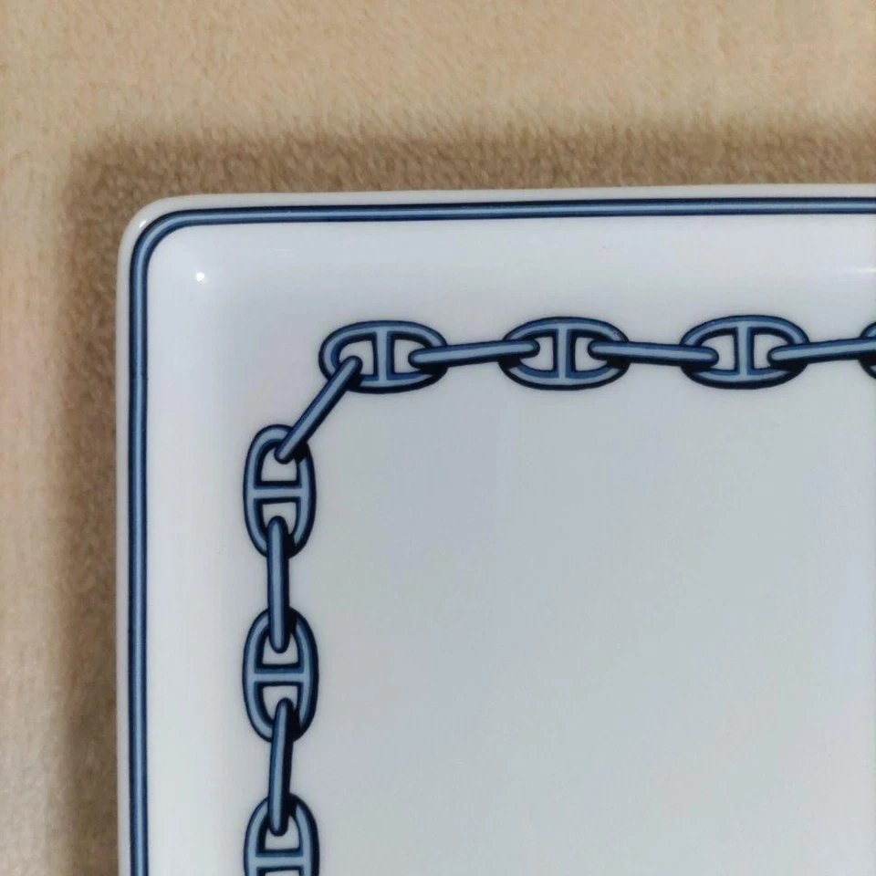 Plato Bandeja Porcelana Azul HERMES CHAINE D'ANCRE 16 x 12 cm Foto 3 de 4