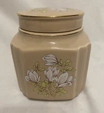 Sadler England Ceramic Tea Canister Vintage Tan w/Flowers 4.25" x 4"x 3.5"