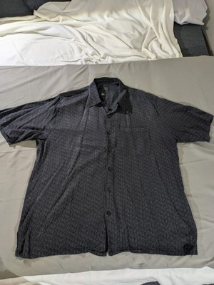 Cezani Shirt Mens XL Black 100% Silk Short Sleeve Geometric Button Up Rockabilly