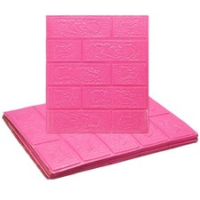 10pcs 3D Wall Panels Peel and Stick 13.8"x15.2" Brick Design, Dark Pink
