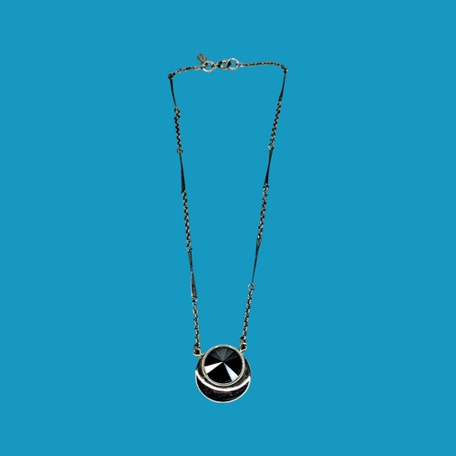 Sarah Coventry Vintage 1970's Sleek Silver-Tone with Black Crystal 16" Necklace - Picture 3 of 13