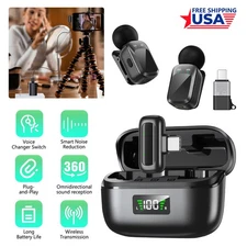 Wireless Microphone Mini Mic for iPhone/Android Phone, LED Display Lavalier Mic