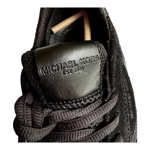 NEW Michael Kors Dax Leather SNEAKERS Logo & Mesh Trainer Mens 7.5 SHOES Black - Picture 7 of 11