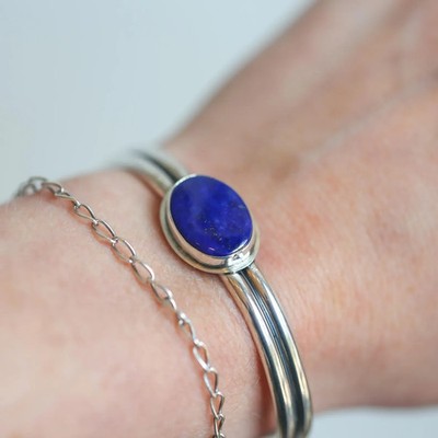 Nice Lapis Lazuli Gemstone 925 Sterling Silver Handmade Bracelet Cuff -35