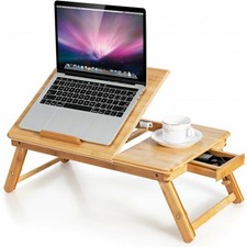 Bamboo Laptop Lap Tray with Adjustable Legs and Tilting Heat-dissipation Top-Nat