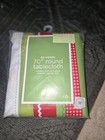 New Be Merry 70" Round Plastic Chrismas Holiday Green Red White Tablecloth Cover