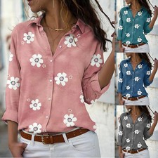 Women's Floral Print Button-Up Blouse Long Sleeve Casual Shirt for Everyday Wear