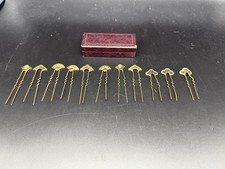 Antique Gold-Toned Hand-Painted Hairpin Set with Box   Lot of 11