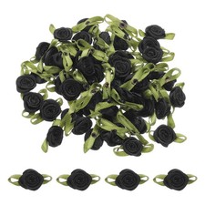50pcs Black Ribbon Roses 5/8"x1-3/16" Mini Roses for Crafts Artificial Flowers