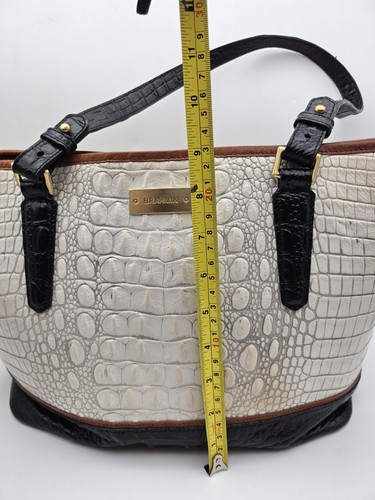 Brahmin Small Asher Sugar Ivory/Black Melbourne Tri Leather Shoulder Handbag - Picture 11 of 17