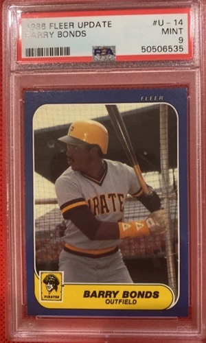 1986 Fleer Update Barry Bonds Rookie #U-14 HOF PSA Mint 9 Pirates/Giants