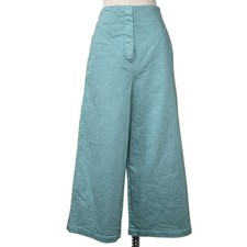 Tibi 'Demi' Wide Leg Cropped Pants Garment-Dyed Twill Blue-Green Aqua Sz 10