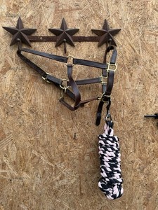 USED LEATHER PONY HALTER COTTON LEAD LOTS OF ADJUSTMENT DARK BROWN