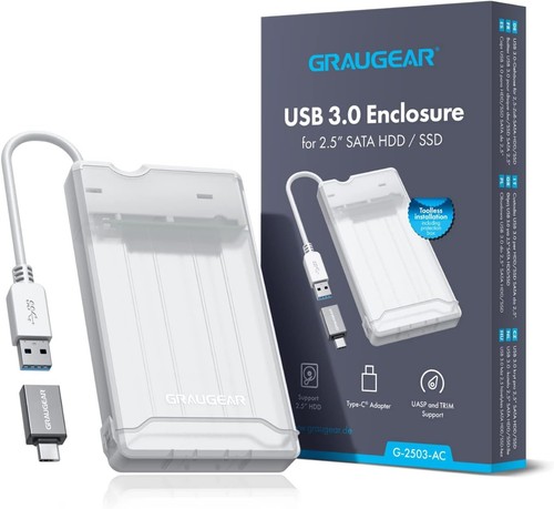GRAUGEAR External enclosure for 2.5 inch SATA SSD/HDD Includes USB-C adapter - Photo 9/9