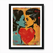 Kissing, Vibrant Pop Art Art Print Framed Wall Art Poster Canvas Print Picture