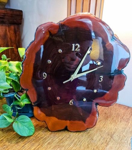 Vintage Live Edge Wall Clock Wood Tree Slab Handmade Epoxy Coating - Works! - Picture 8 of 9