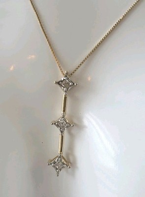 10k Gelbgold echt 3 Diamanten Tropfen Anhänger Halskette mit 18'' Box Kette 