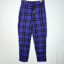 NWT Nasty Gal Collection Check Up Time Purple Plaid Pants US 6/Small