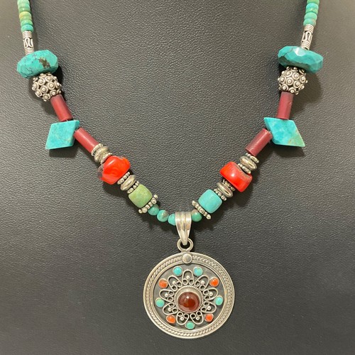 Vintage echte Türkis Koralle & Sterlingsilber Anhänger Halskette Ohrring Set 925 - Bild 19 von 24