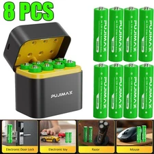 8 PCS PUJIMAX 3400mWh 1.5V AA Rechargeable Li-ion Battery with Fast Charing Box