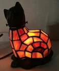 Vintage Stained Glass Cat Accent Lamp - Tiffany Style Amber/Red 7" (J)