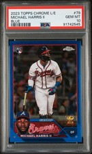 2023 Topps Chrome Logofractor #79 MICHAEL HARRIS II (RC) Blue 121/150 PSA 10