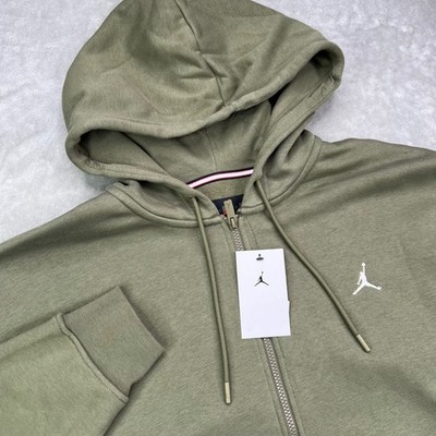 Jordan Brooklyn Fleece Full Zip Hoodie Mens Medium Green Solid Hooded Sweatshirt